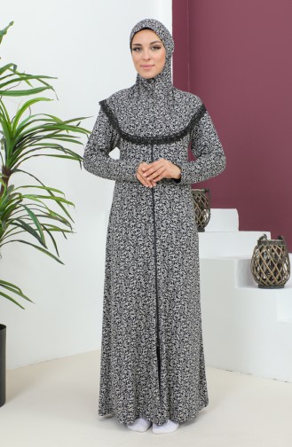 Patterned Viscose Prayer Dress 4487-01 Navy Blue 4487-01