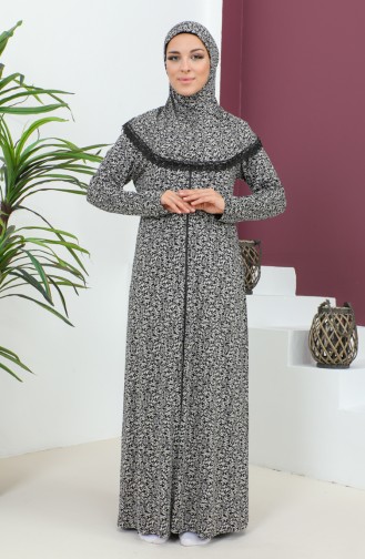 Patterned Viscose Prayer Dress 4487-02 Black 4487-02