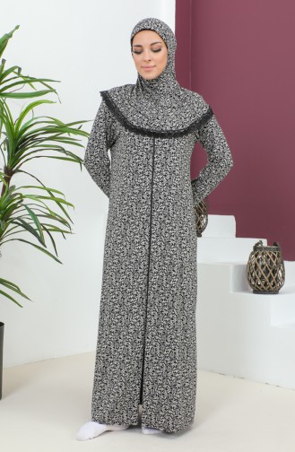 Patterned Viscose Prayer Dress 4487-02 Black 4487-02