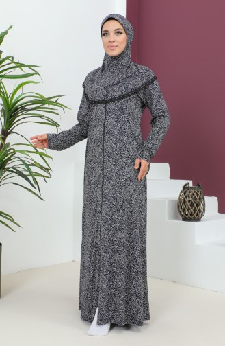 Patterned Viscose Prayer Dress 4487A-01 Navy Blue 4487A-01