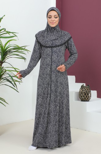 Patterned Viscose Prayer Dress 4487A-01 Navy Blue 4487A-01