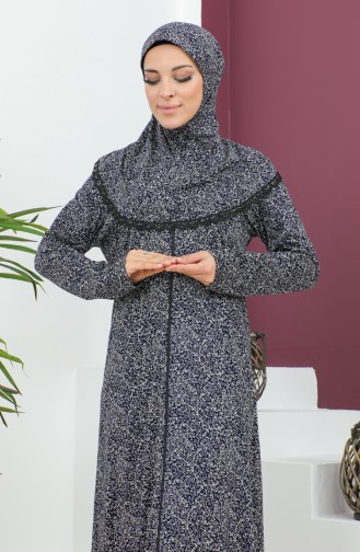 Robe De Prière Viscose à Motifs 4487A-01 Bleu Marine 4487A-01