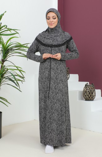 Patterned Viscose Prayer Dress 4487A-02 Black 4487A-02