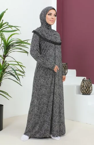 Patterned Viscose Prayer Dress 4487A-02 Black 4487A-02