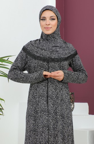 Robe De Prière En Viscose à Motifs 4487A-02 Noir 4487A-02