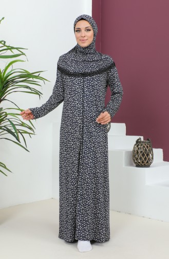 Robe De Prière En Viscose à Motifs 4487B-01 Bleu Marine 4487B-01