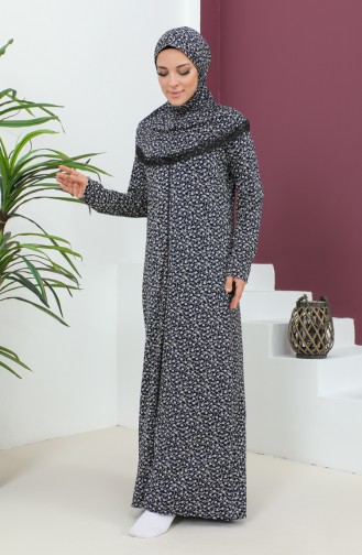 Robe De Prière En Viscose à Motifs 4487B-01 Bleu Marine 4487B-01