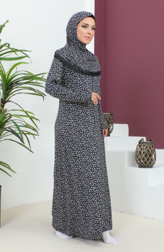 Patterned Viscose Prayer Dress 4487B-01 Navy Blue 4487B-01