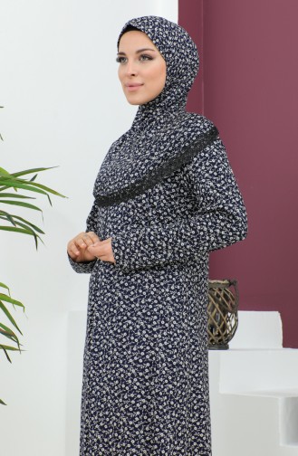 Robe De Prière En Viscose à Motifs 4487B-01 Bleu Marine 4487B-01