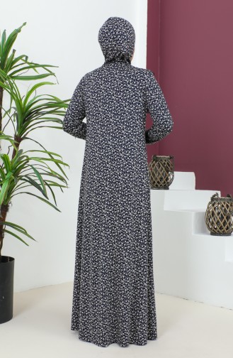 Patterned Viscose Prayer Dress 4487B-01 Navy Blue 4487B-01