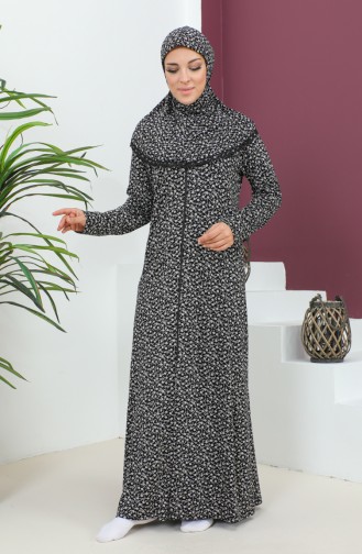 Patterned Viscose Prayer Dress 4487B-02 Black 4487B-02