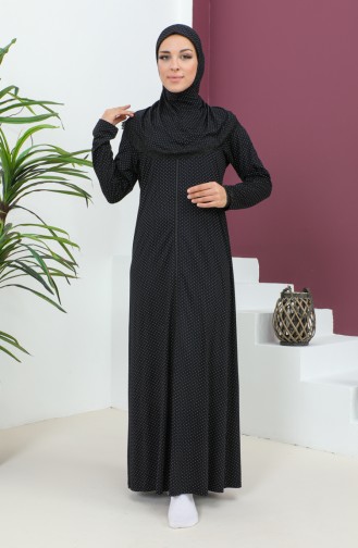 Patterned Viscose Prayer Dress 4487c-01 Black 4487C-01