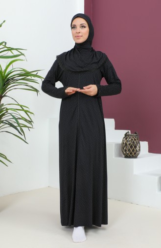 فستان الصلاة فيسكوز منقوش 4487C-01 أسود   4487C-01