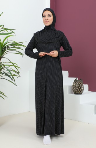 Patterned Viscose Prayer Dress 4487c-01 Black 4487C-01