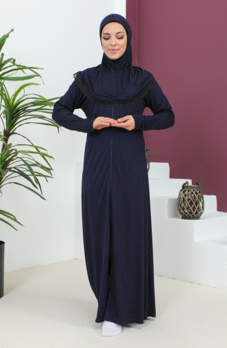Robe De Prière En Viscose à Motifs 4487C-02 Bleu Marine 4487C-02