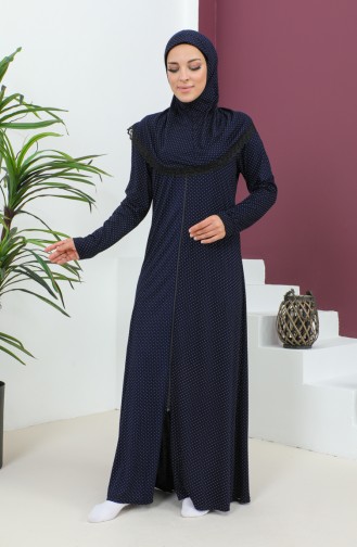 Robe De Prière En Viscose à Motifs 4487C-02 Bleu Marine 4487C-02