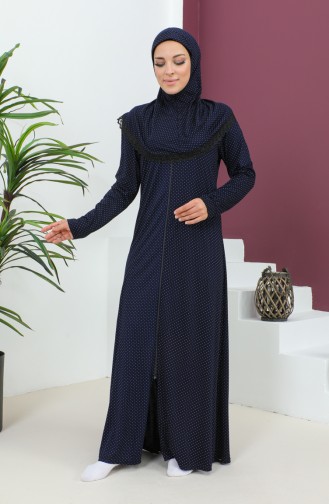 Patterned Viscose Prayer Dress 4487c-02 Navy Blue 4487C-02