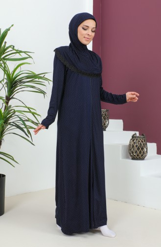 Robe De Prière En Viscose à Motifs 4487C-02 Bleu Marine 4487C-02