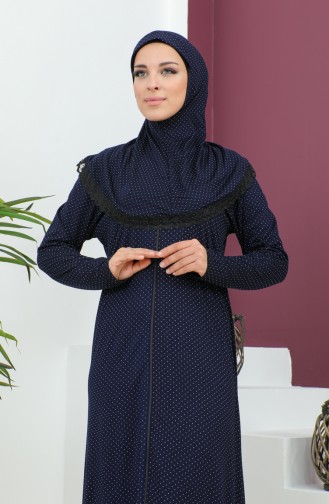 Robe De Prière En Viscose à Motifs 4487C-02 Bleu Marine 4487C-02