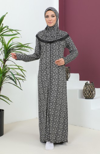 Robe De Prière En Viscose à Motifs 4487D-01 Noir 4487D-01