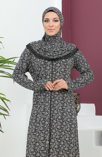 Robe De Prière En Viscose à Motifs 4487D-01 Noir 4487D-01