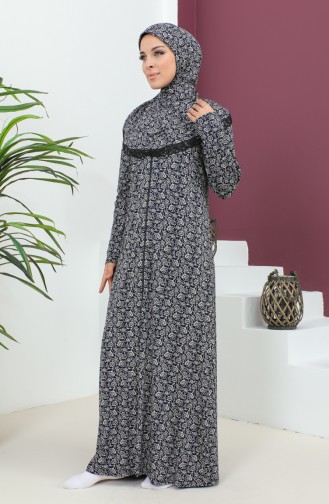 Robe De Prière En Viscose à Motifs 4487D-02 Bleu Marine 4487D-02
