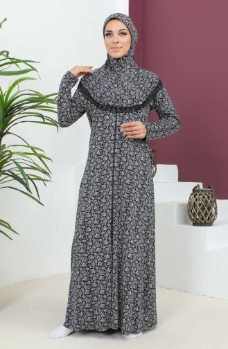 Robe De Prière En Viscose à Motifs 4487D-02 Bleu Marine 4487D-02
