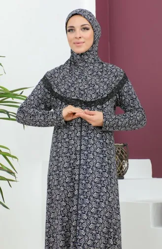 Robe De Prière En Viscose à Motifs 4487D-02 Bleu Marine 4487D-02