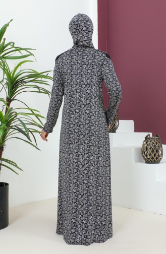 Patterned Viscose Prayer Dress 4487d-02 Navy Blue 4487D-02