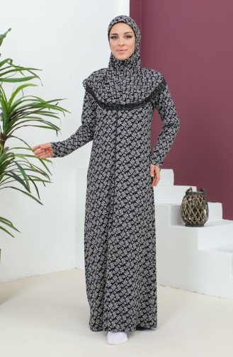 Patterned Viscose Prayer Dress 4487e-01 Navy Blue 4487E-01