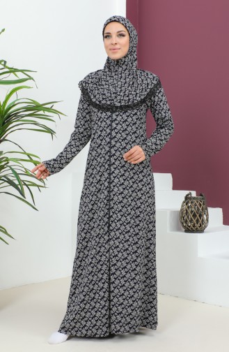 Patterned Viscose Prayer Dress 4487e-01 Navy Blue 4487E-01