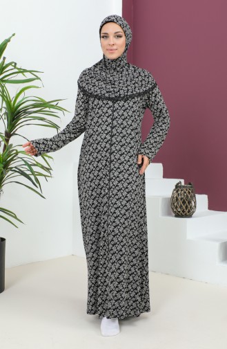 Patterned Viscose Prayer Dress 4487e-02 Black 4487E-02