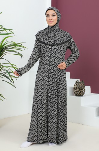 Patterned Viscose Prayer Dress 4487e-02 Black 4487E-02