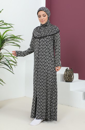 Patterned Viscose Prayer Dress 4487e-02 Black 4487E-02