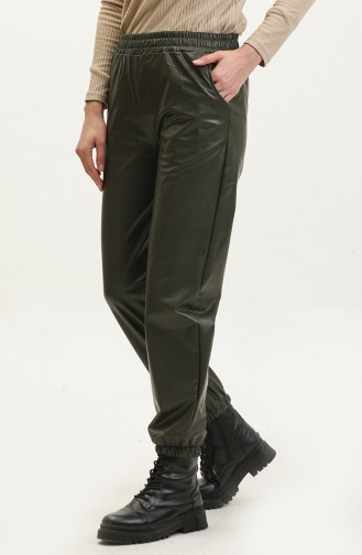 Pocket Leather Trousers 20023-01 Khaki 20023-01