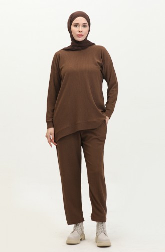 Bürümcük Ensemble Deux Pièces Tunique Pantalon En Tissu 20036-06 Marron 20036-06