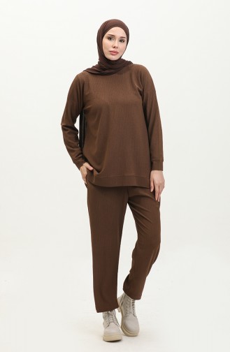 Bürümcük Ensemble Deux Pièces Tunique Pantalon En Tissu 20036-06 Marron 20036-06