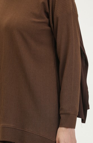 Bürümcük Kumaş Tunik Pantolon İkili Takım 20036-06 Kahverengi