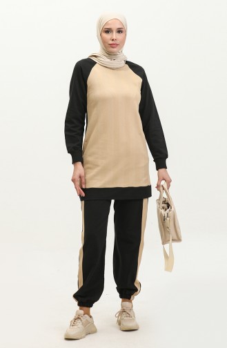 Two Piece Tracksuit Set 23051-06 Beige Black 23051-06