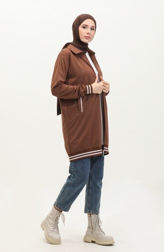 Women`s Ribbed Detailed Short Cape 6503-04 Brown 6503-04
