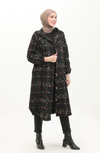 Tweed Hooded Cape 0256-06 Black Fuchsia 0256-06