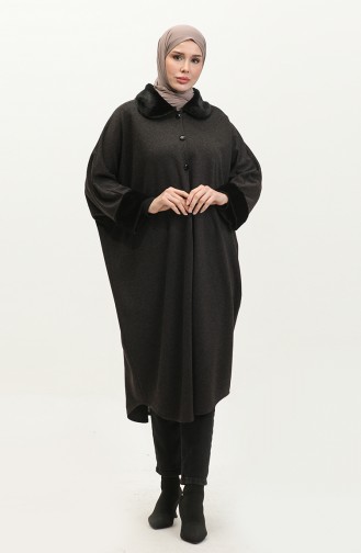 Pelziger Poncho Mit Knöpfen 1551-02 Dunkelbraun 1551-02