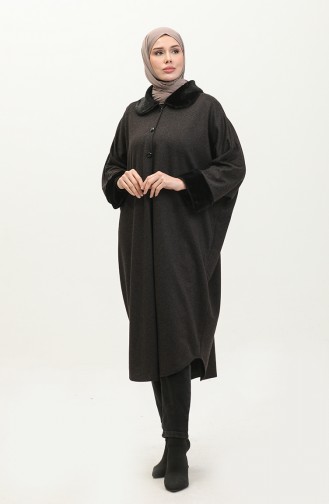 Pelziger Poncho Mit Knöpfen 1551-02 Dunkelbraun 1551-02