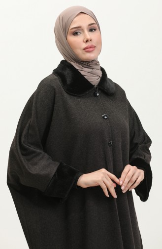 Fur Buttoned Poncho 1551-02 Dark Brown 1551-02