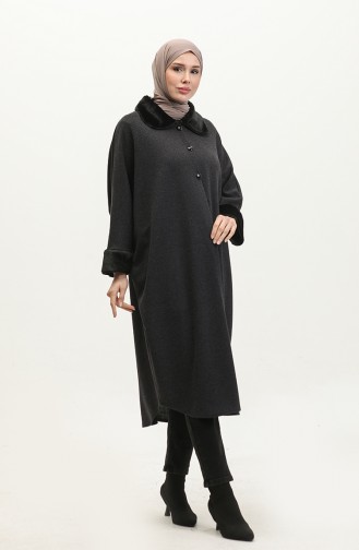 Pelziger Poncho Mit Knöpfen 1551-03 Marineblau 1551-03