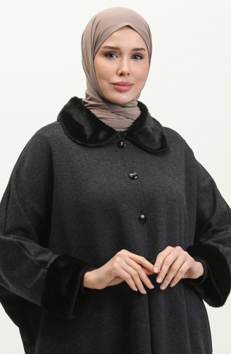 Pelziger Poncho Mit Knöpfen 1551-03 Marineblau 1551-03