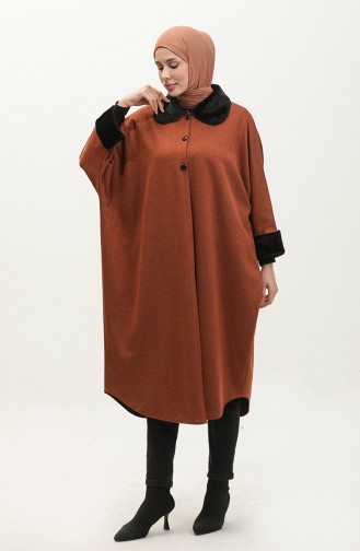Fur Buttoned Poncho 1551-04 Brick Red 1551-04