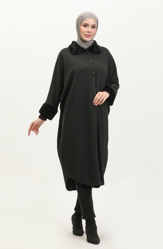 Pelziger Poncho Mit Knöpfen 1551-05 Schwarz 1551-05