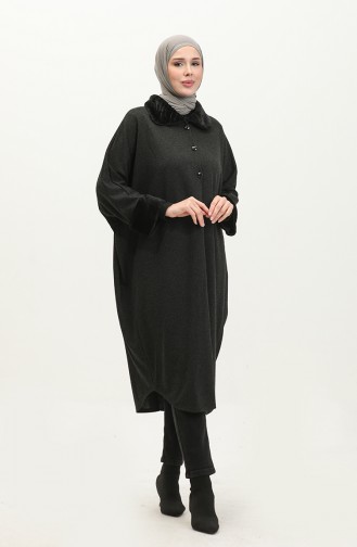 Pelziger Poncho Mit Knöpfen 1551-05 Schwarz 1551-05