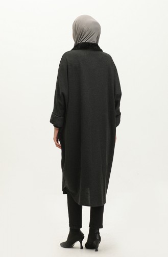 Pelziger Poncho Mit Knöpfen 1551-05 Schwarz 1551-05